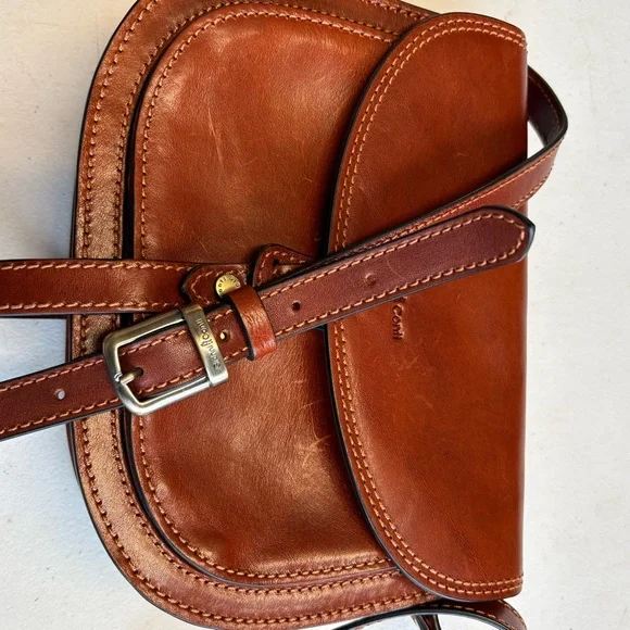 Gianni Conti Brown Leather Crossbody Saddle Bag Adjustable Strap - Picture 6 of 9